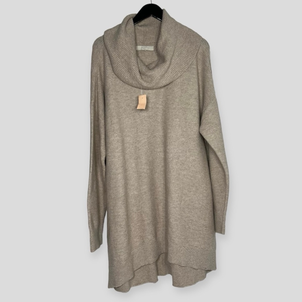 LOFT Taupe Cowl Neck Sweater